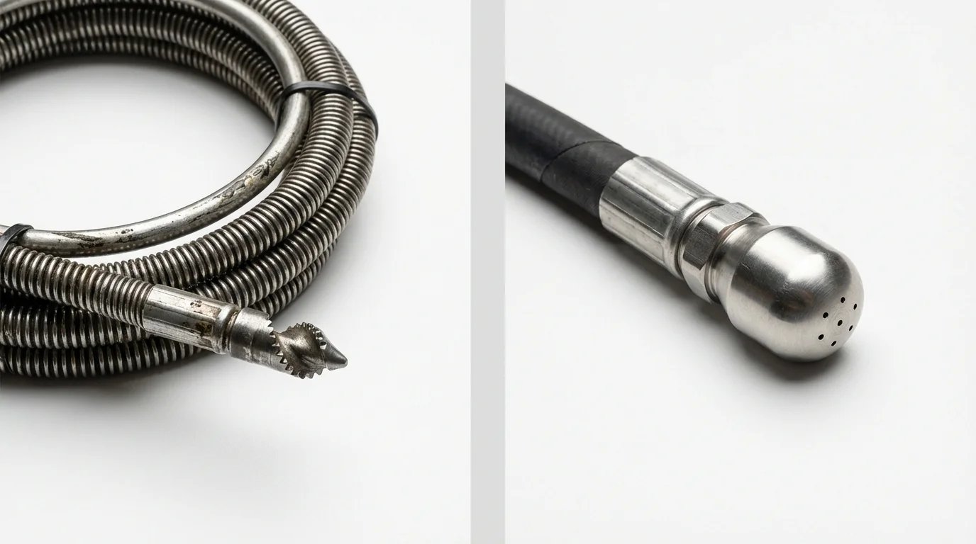 Drain snake cable and hydro jetting nozzle used for drain cleaning in Clifton, TX